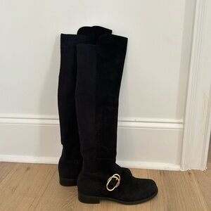 Stuart Weitzman 5050 Boot Black Gold Hardware Size 5.5